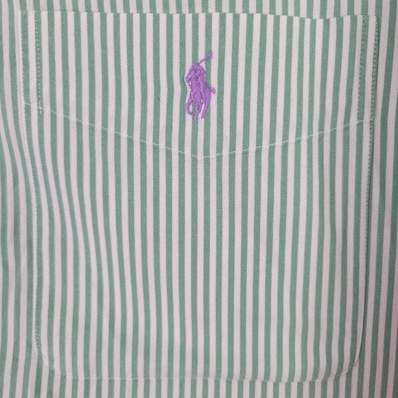 Polo Ralph Lauren Big Shirt Oxford Men's L Green Striped SS Button Down Cotton - Picture 8 of 10